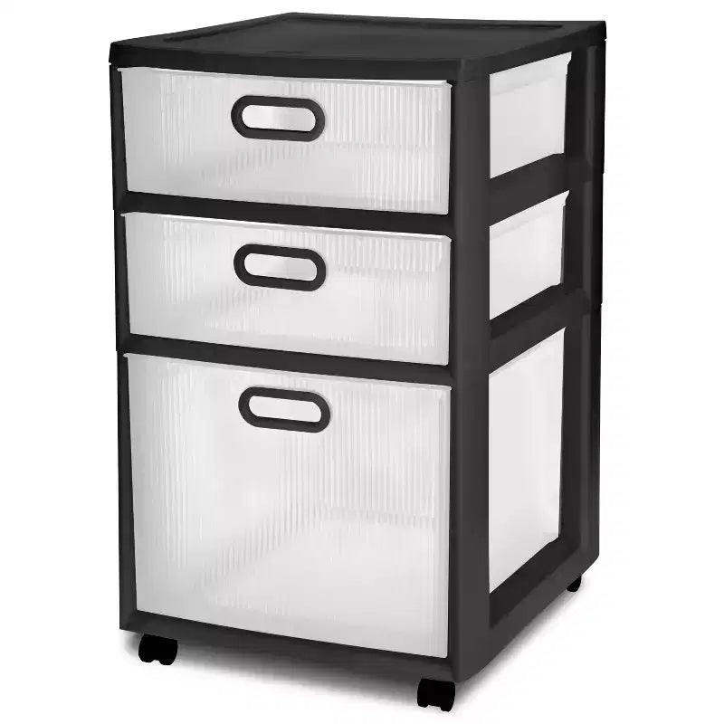 Sterilite Ultra 3 Drawer Storage Cart Black: Plastic Utility Drawers with Casters, Portable Universal Storage, No Assembly Required
