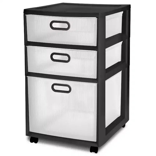 Sterilite Ultra 3 Drawer Storage Cart Black: Plastic Utility Drawers with Casters, Portable Universal Storage, No Assembly Required