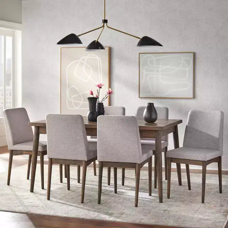 Sedia da pranzo imbottita grigio chiaro in stile Mid-Century, finitura noce, set da 2