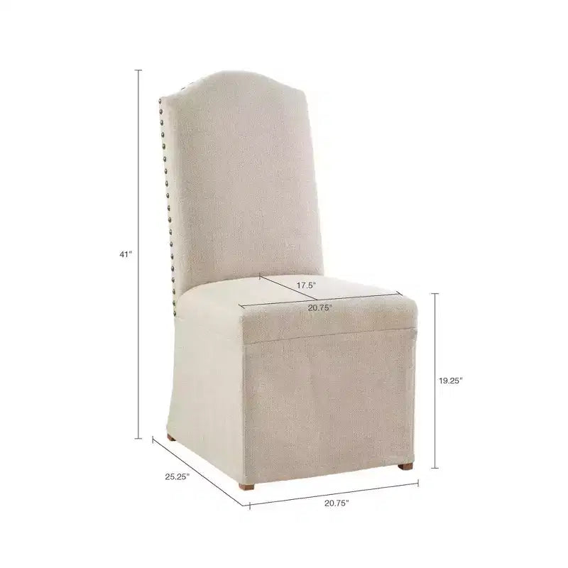 Sedia da pranzo alta con schienale, senza braccioli, beige, set da 2
