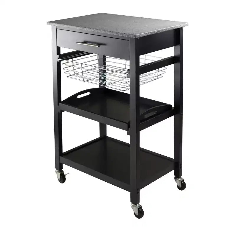 Julia Granite Top Kitchen Cart Wood/Black - Winsome