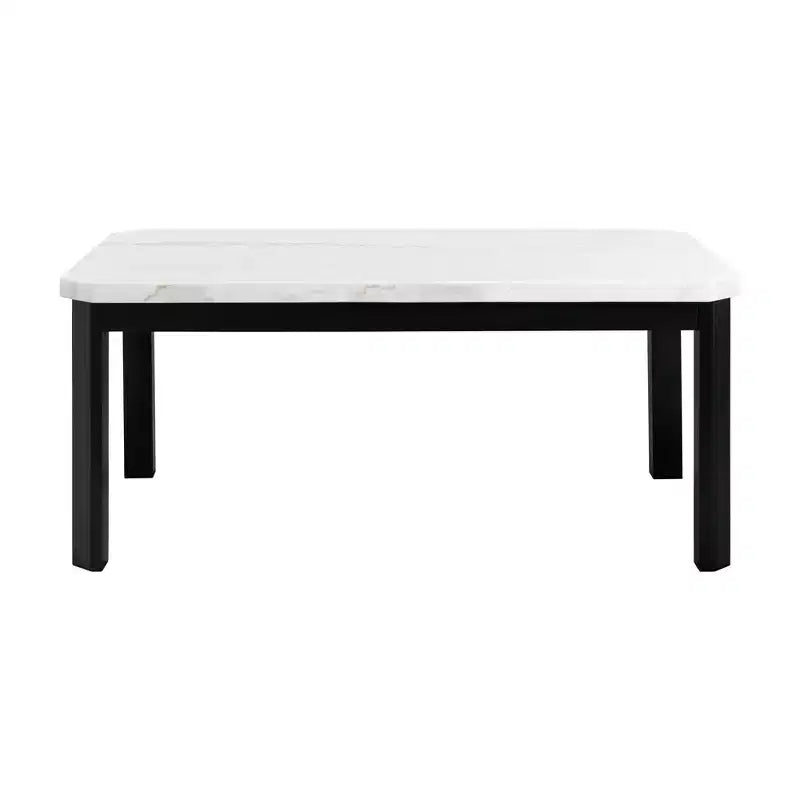 Picket House Furnishings Celine Marble Standard Height Dining Table White: Chic Black Base, Seats 4