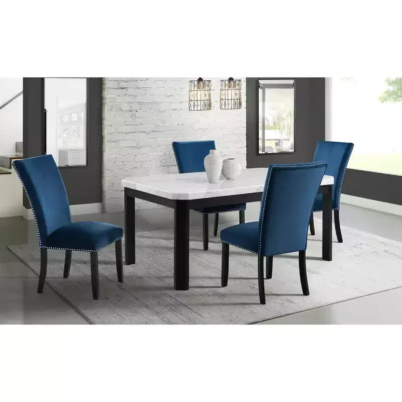Picket House Furnishings Celine Tavolo da pranzo in marmo altezza standard bianco: Elegante base nera, 4 posti a sedere
