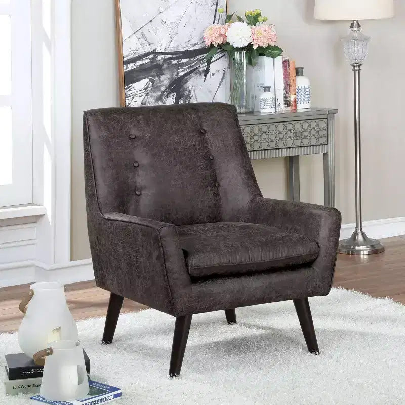 Poltrona in lino trapuntata con bottoni, grigio scuro, 1 posto