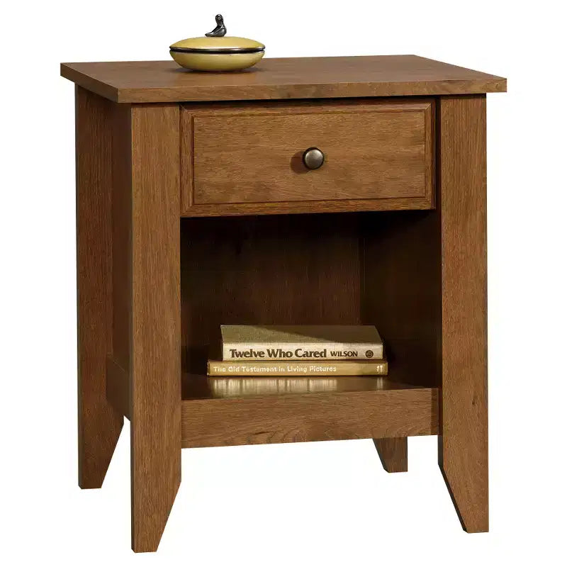 Shoal Creek Nightstand Oiled Oak - Sauder: Traditional Bedside Table, MDF & Particle Board, Drawer & Open Shelf