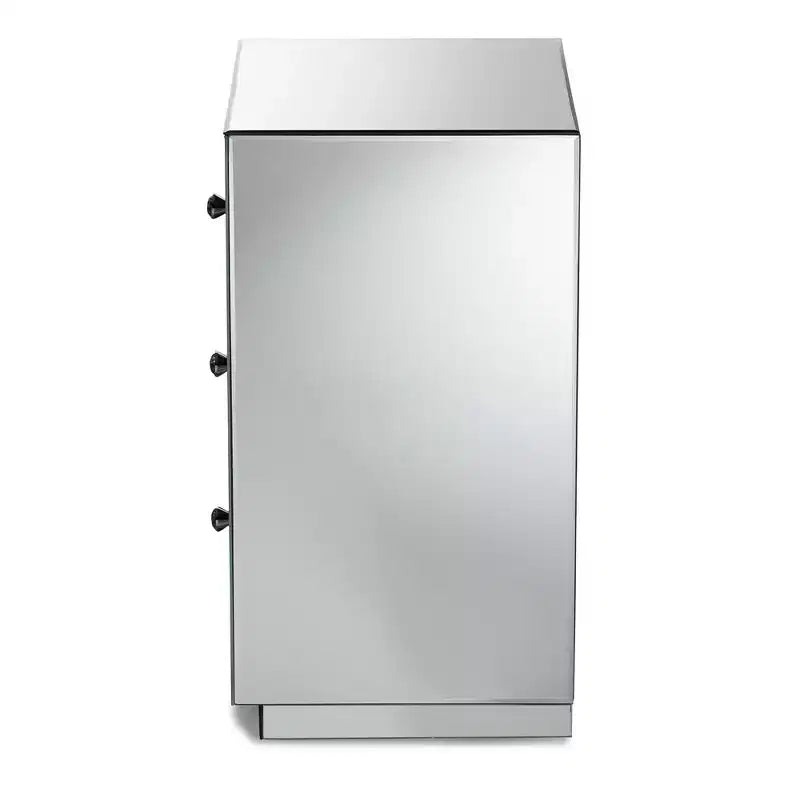 Comodino a 3 cassetti a specchio argentato – 1 persona