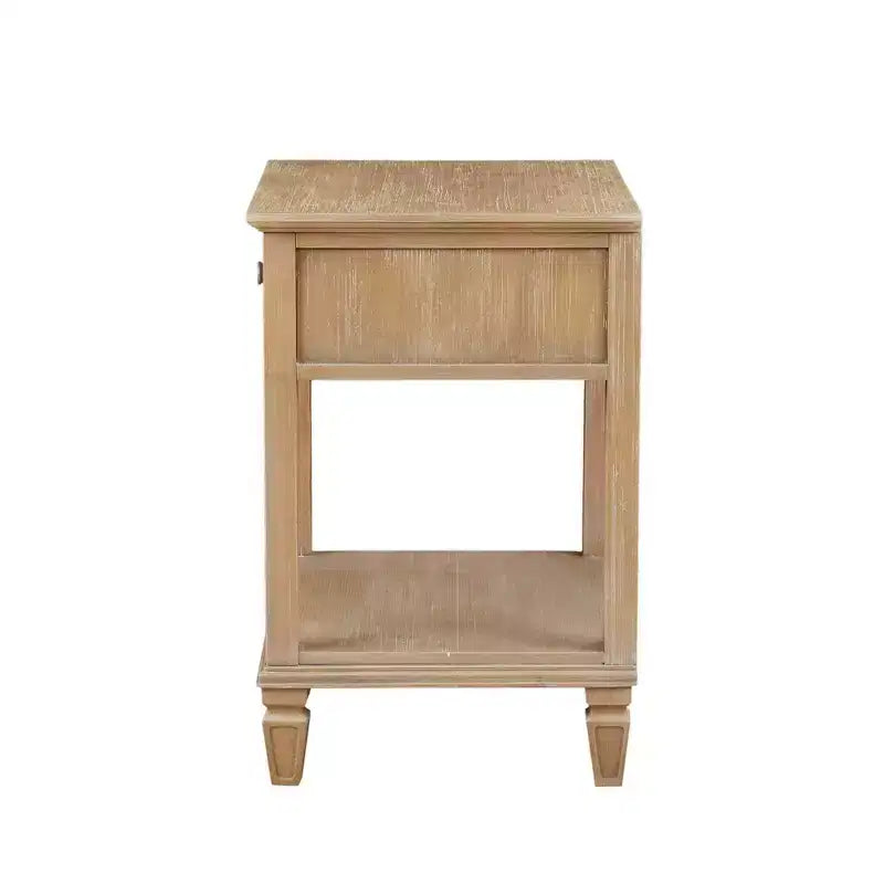 Comodino rustico marrone naturale, 1 persona, 1 cassetto e ripiano aperto
