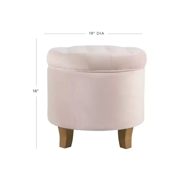 Pouf contenitore rotondo in velluto trapuntato rosa cipria, 1 posto