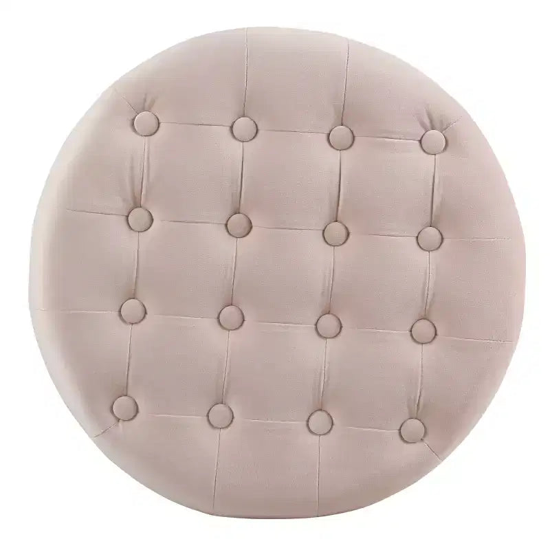Pouf contenitore rotondo in velluto trapuntato rosa cipria, 1 posto