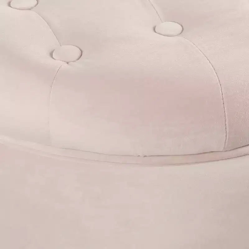 Pouf contenitore rotondo in velluto trapuntato rosa cipria, 1 posto
