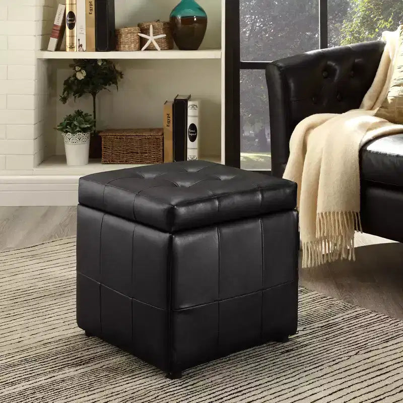 Volt Storage Upholstered Vinyl Ottoman Black - Modway: Faux Leather, Footrest, No Assembly Required