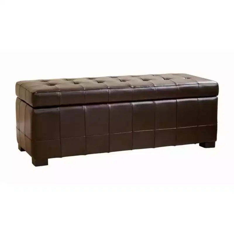 Panca Pouf Contenitore in Similpelle Trapuntata Marrone Scuro, 2 Posti