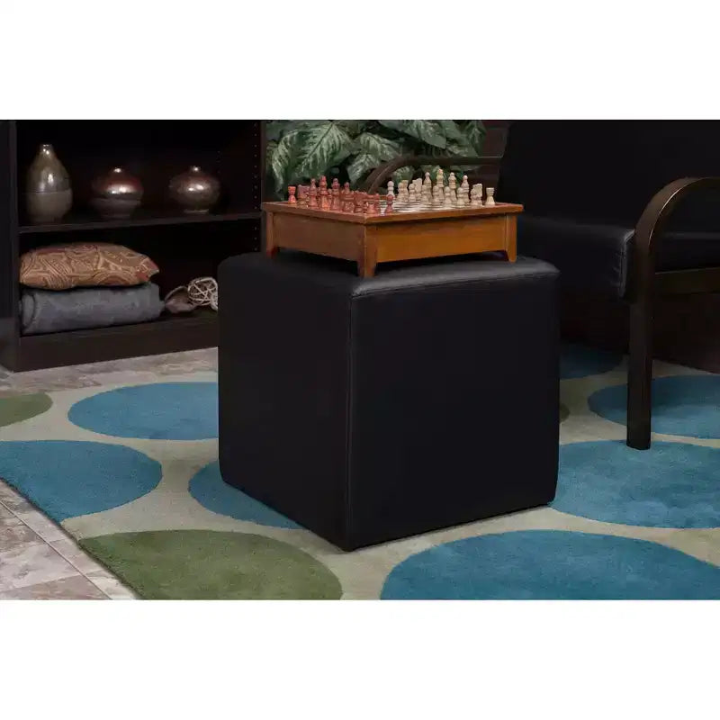 Pouf quadrato in vinile nero – Seduta singola