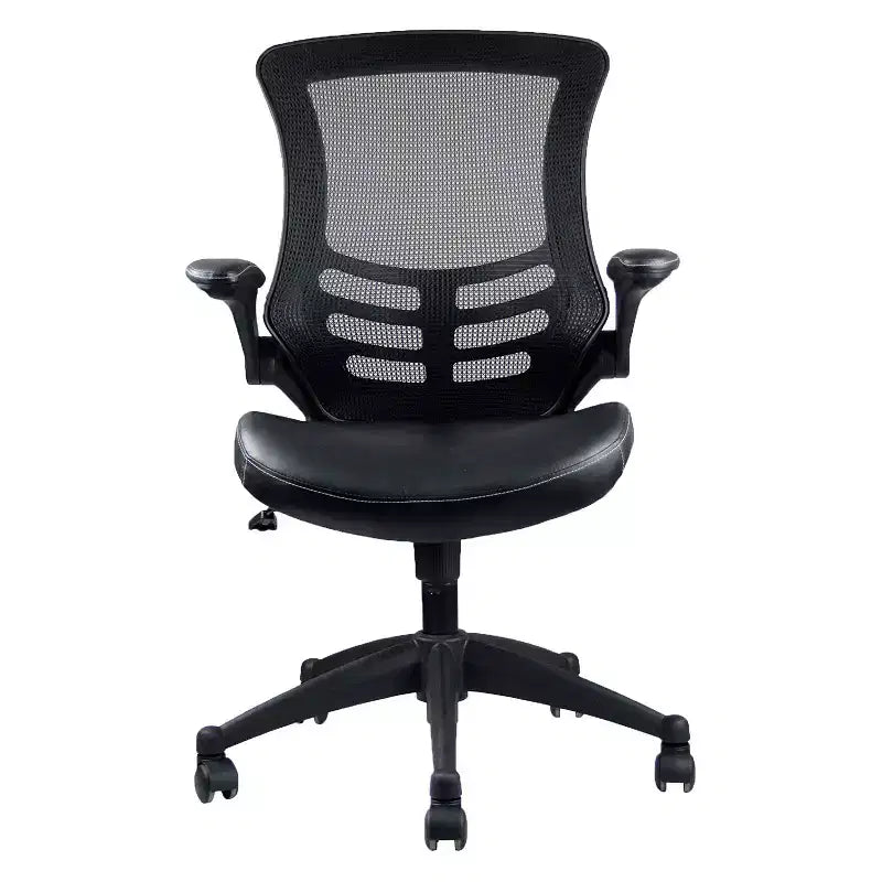 Modern Office Chair Black - Techni Mobili: Swivel, Mesh Back, Padded Flip-Up Arms