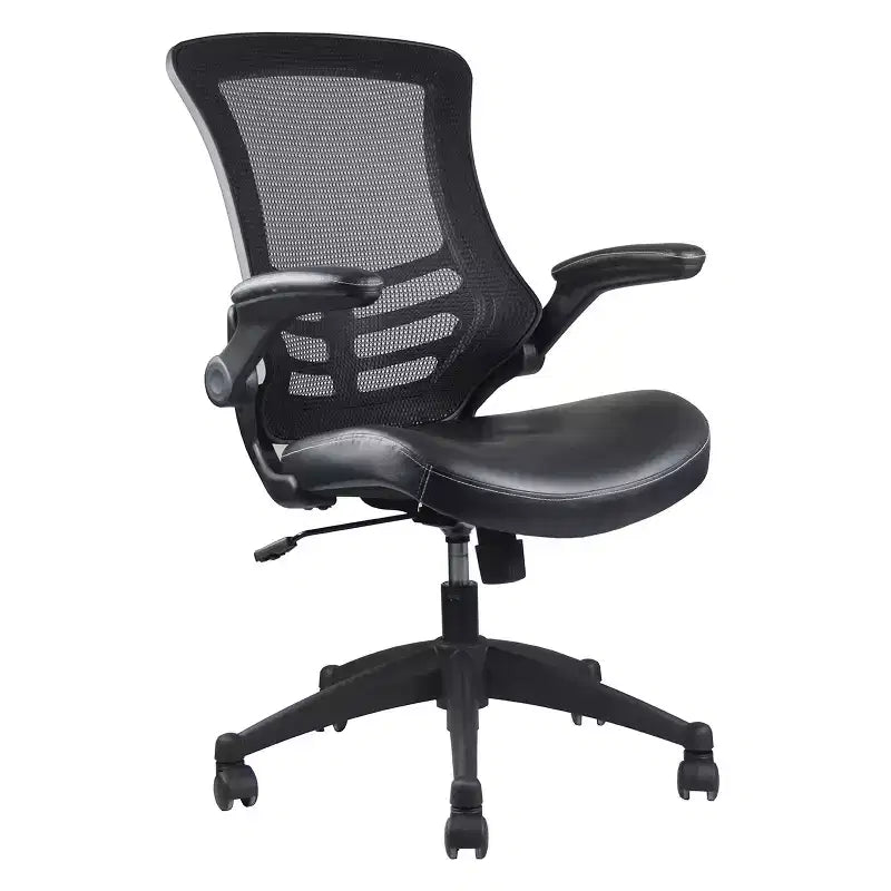 Sedia da ufficio nera in mesh con schienale medio, girevole, braccioli ribaltabili, 1 posto