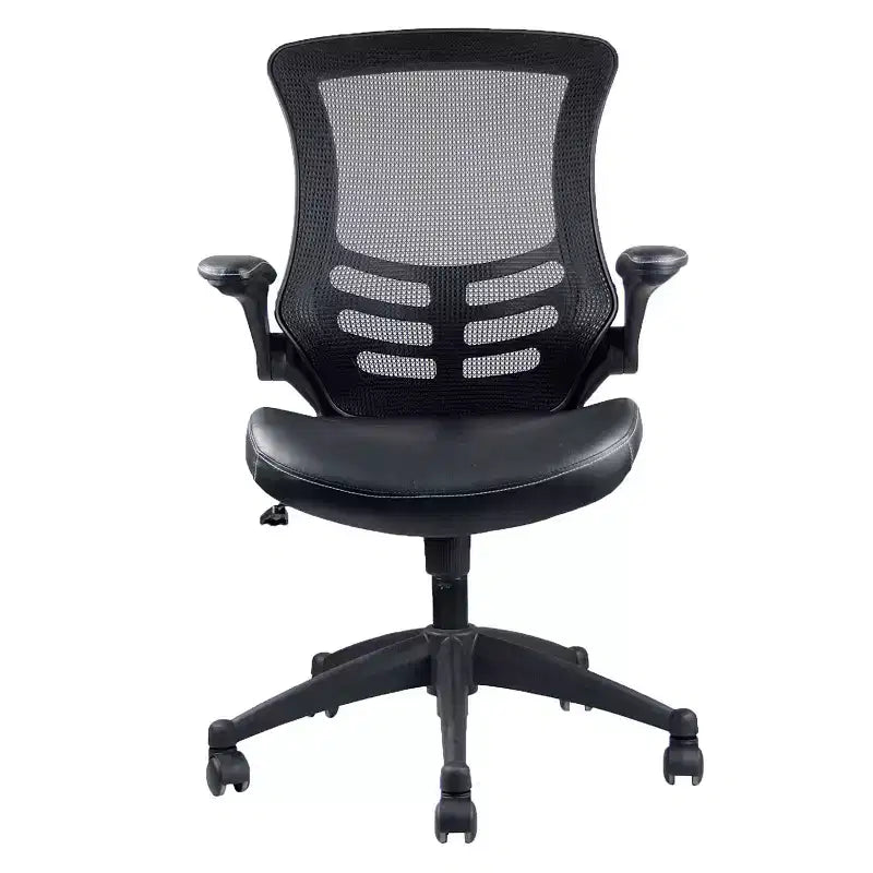 Sedia da ufficio nera in mesh con schienale medio, girevole, braccioli ribaltabili, 1 posto