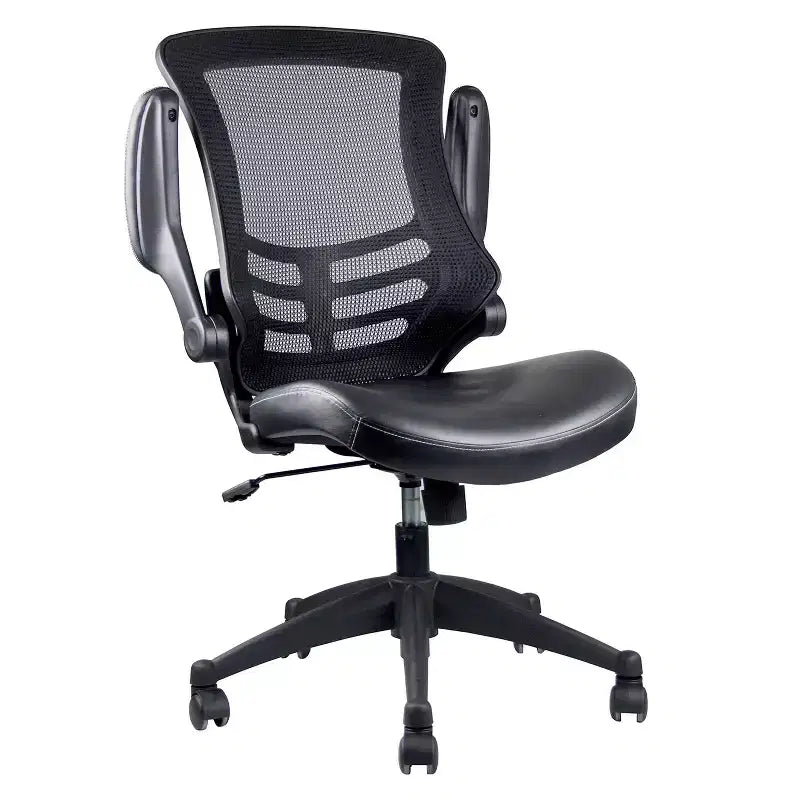 Sedia da ufficio nera in mesh con schienale medio, girevole, braccioli ribaltabili, 1 posto