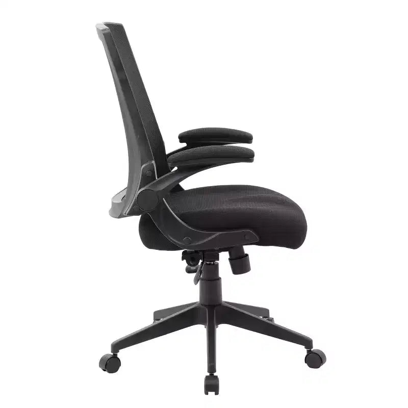 Sedia operativa in rete nera con braccioli a ribalta – Seduta singola