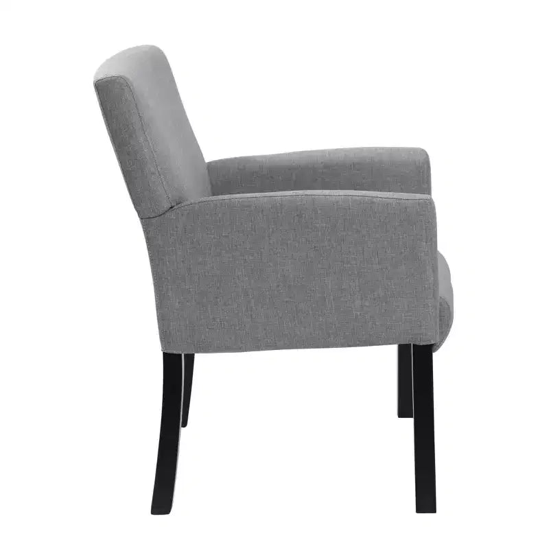 Poltrona con braccioli Box in lino grigio, seduta singola, gambe in legno nero