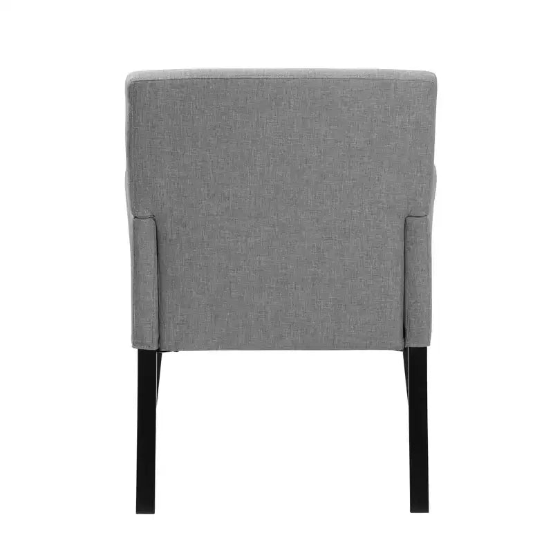 Poltrona con braccioli Box in lino grigio, seduta singola, gambe in legno nero