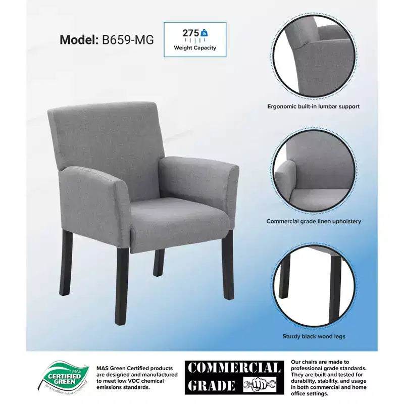Poltrona con braccioli Box in lino grigio, seduta singola, gambe in legno nero
