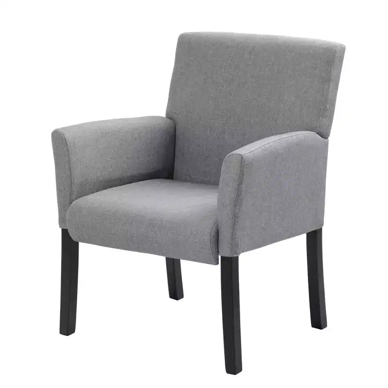 Poltrona con braccioli Box in lino grigio, seduta singola, gambe in legno nero