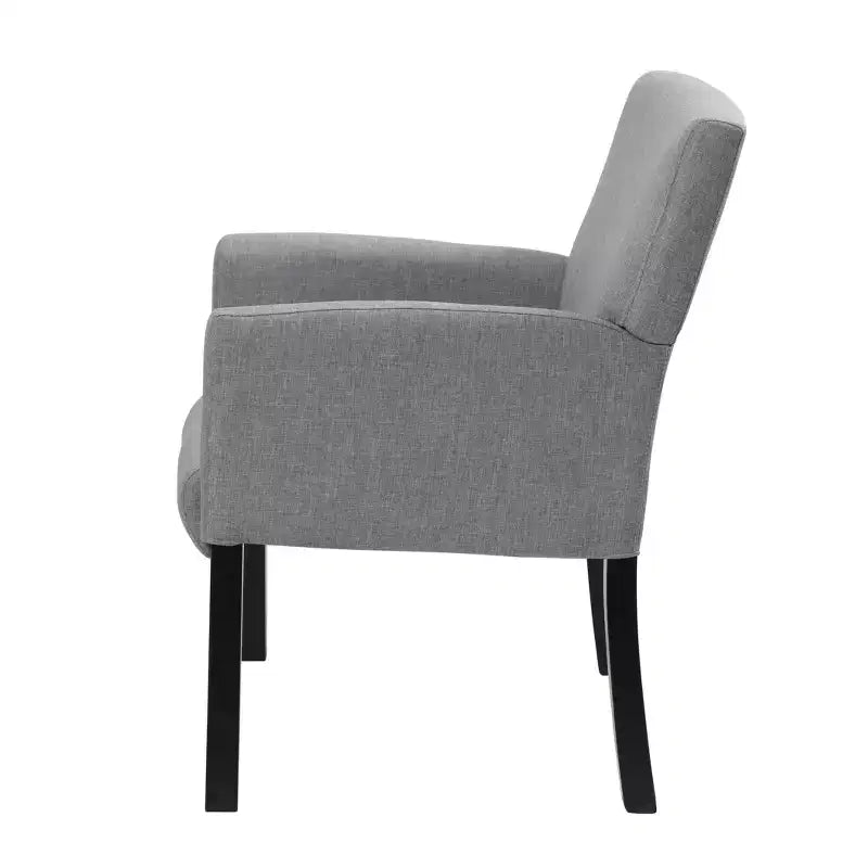 Poltrona con braccioli Box in lino grigio, seduta singola, gambe in legno nero