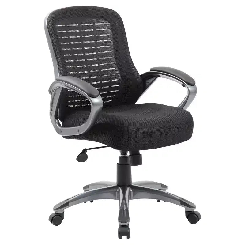 Ribbed High Back Mesh Chair Black - Boss: Ergonomic Adjustable Computer & Desk Seating, 275lb Capacity