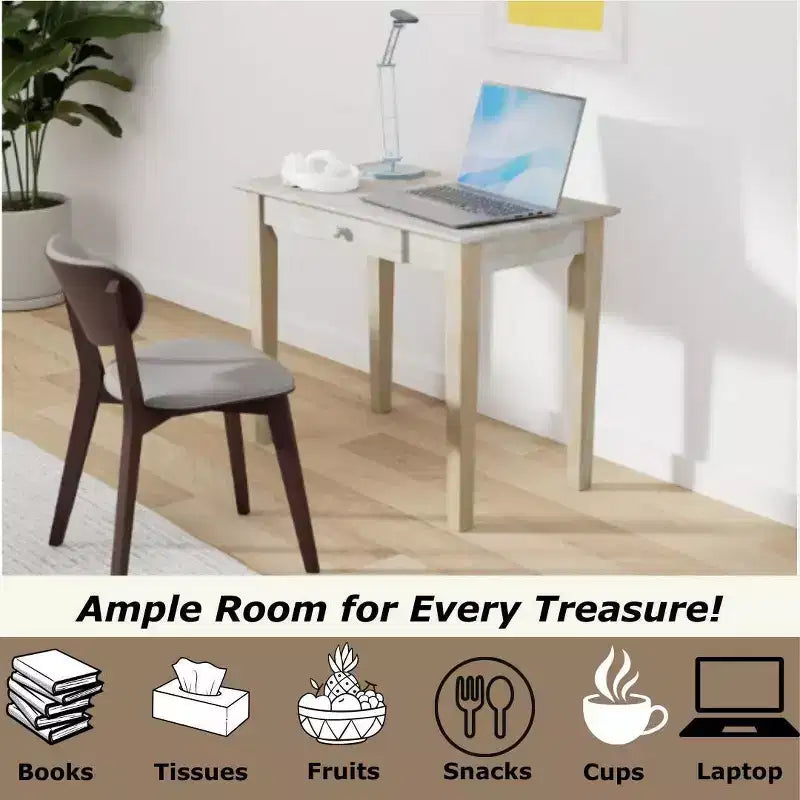Scrivania in legno massello non rifinito, per una persona, 91 cm L x 51 cm P x 76 cm H