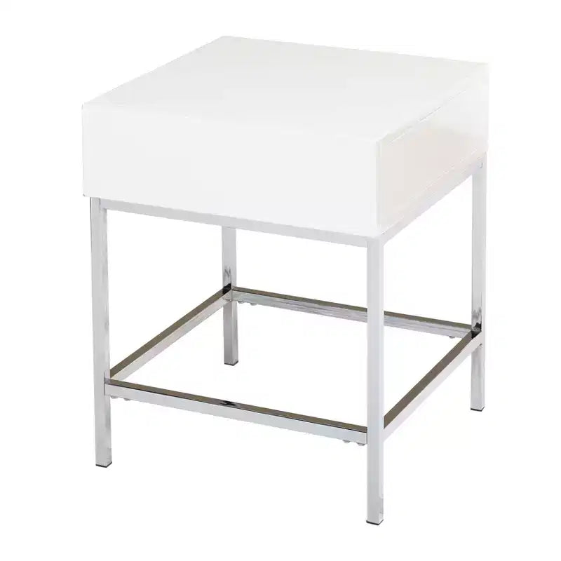 Buylateral Lewis Modern End Table White: High-Gloss MDF, Sturdy Metal Frame, 23.8" Height
