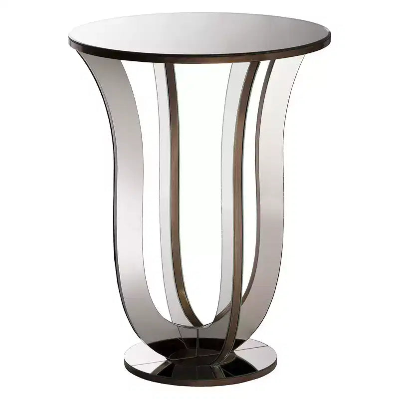Kylie Modern and Contemporary Mirrored Side Table: Pedestal Base, Fully Assembled - Baxton Studio