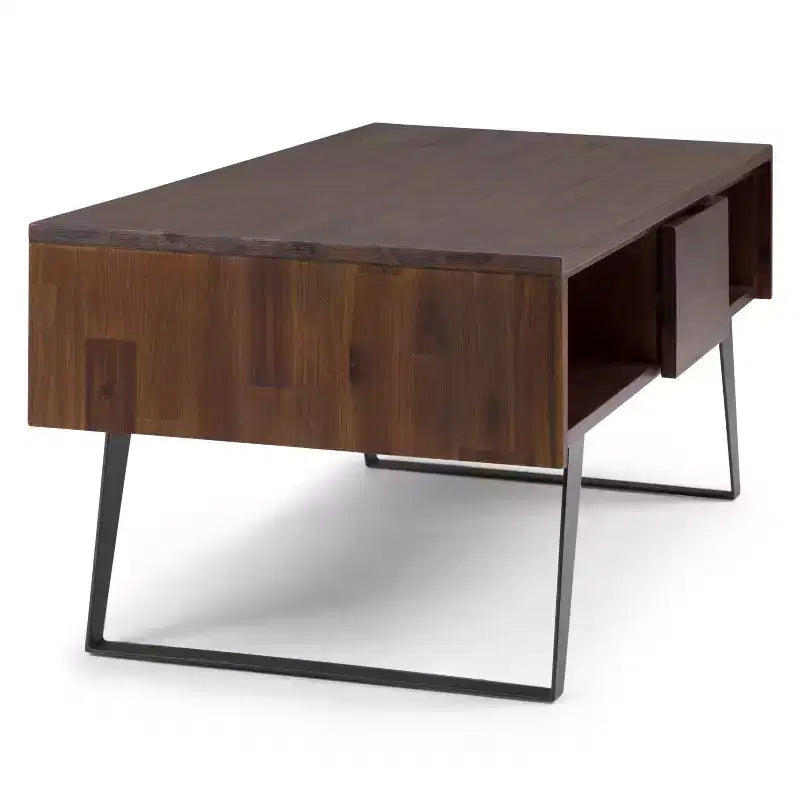 Tavolino da Caffè Nero e Marrone con Contenitore, per 1 Persona | Struttura in Metallo e Legno di Acacia, Stile Industriale