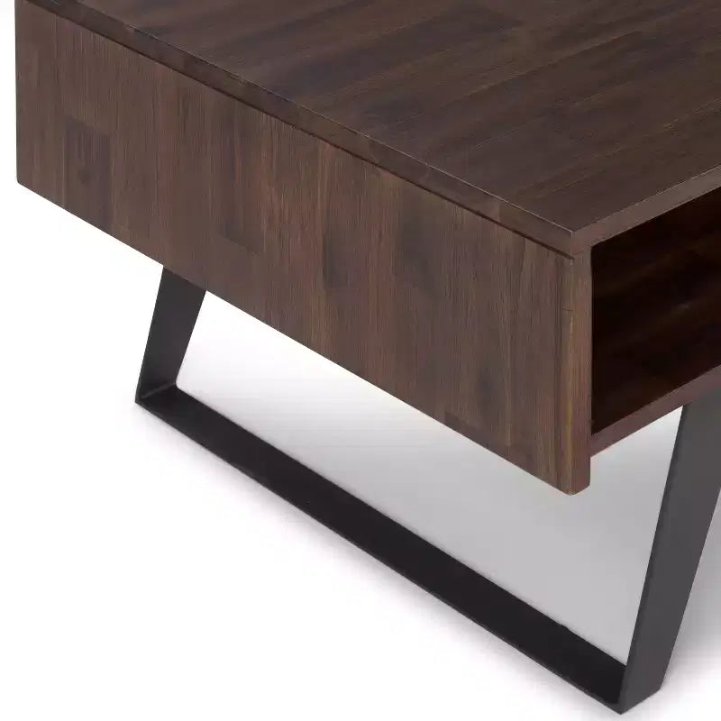 Tavolino da Caffè Nero e Marrone con Contenitore, per 1 Persona | Struttura in Metallo e Legno di Acacia, Stile Industriale