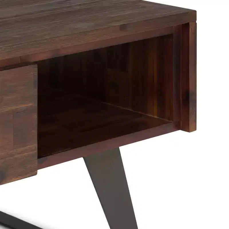 Tavolino da Caffè Nero e Marrone con Contenitore, per 1 Persona | Struttura in Metallo e Legno di Acacia, Stile Industriale