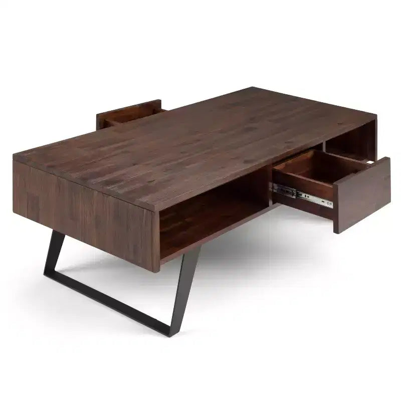 Tavolino da Caffè Nero e Marrone con Contenitore, per 1 Persona | Struttura in Metallo e Legno di Acacia, Stile Industriale