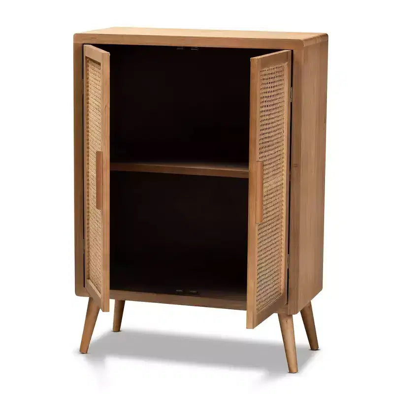 Mobile contenitore a 2 ante in legno e rattan rovere medio – Uso per adulti