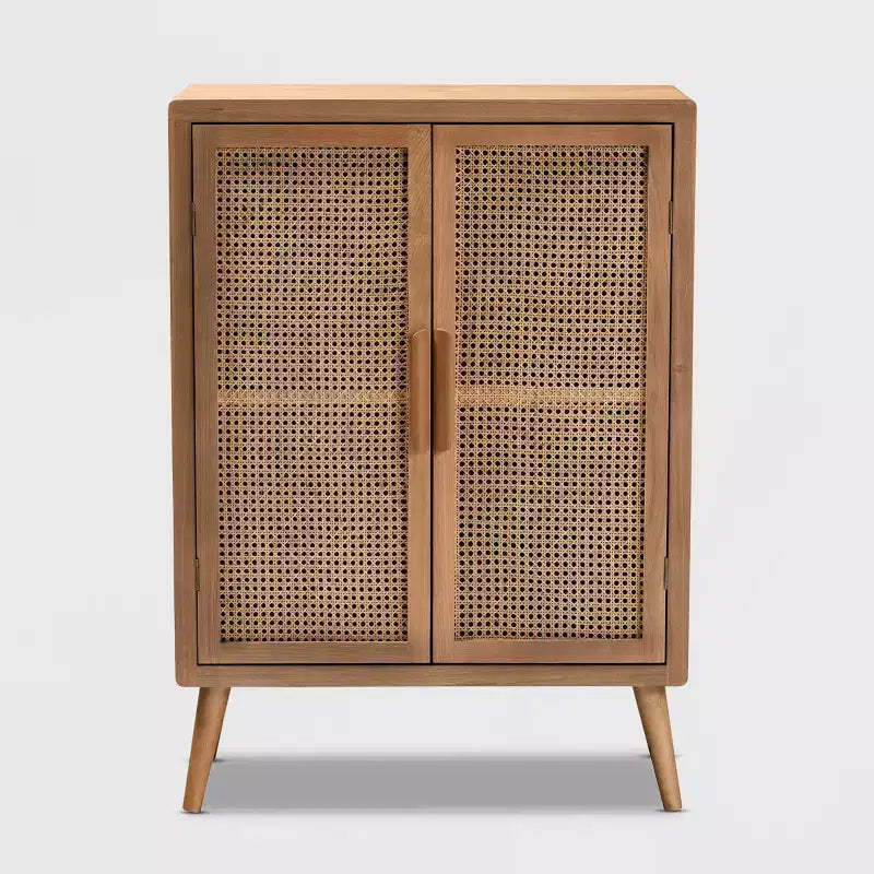 Mobile contenitore a 2 ante in legno e rattan rovere medio – Uso per adulti
