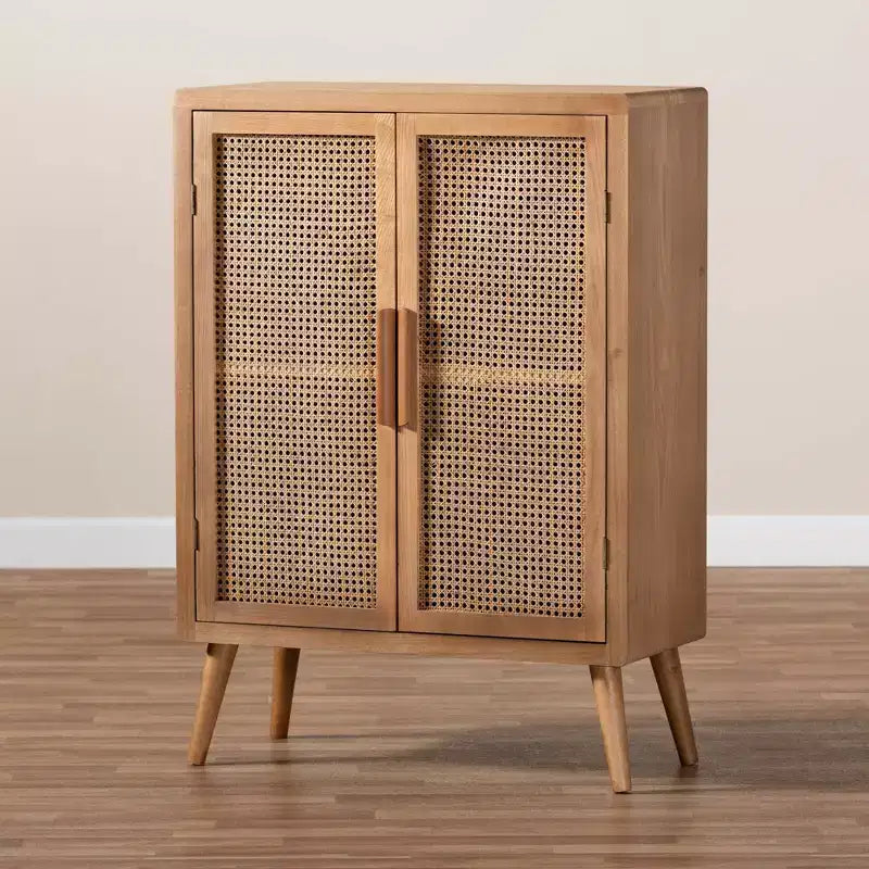 Mobile contenitore a 2 ante in legno e rattan rovere medio – Uso per adulti