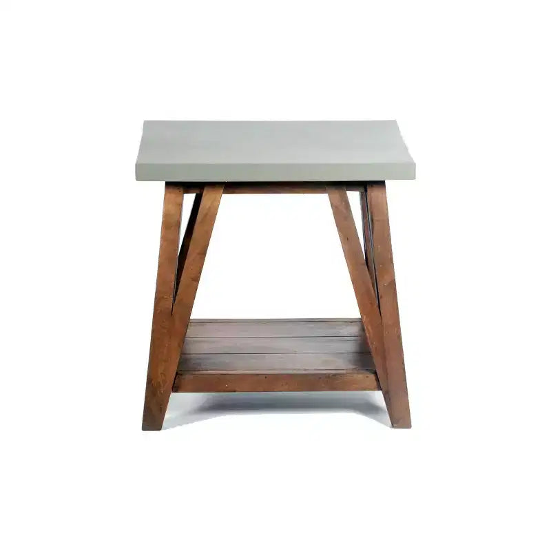 Tavolino Brookside con piano rivestito in cemento e legno grigio chiaro/marrone - Alaterre Furniture: moderno di metà secolo, quadrato, ripiano fisso