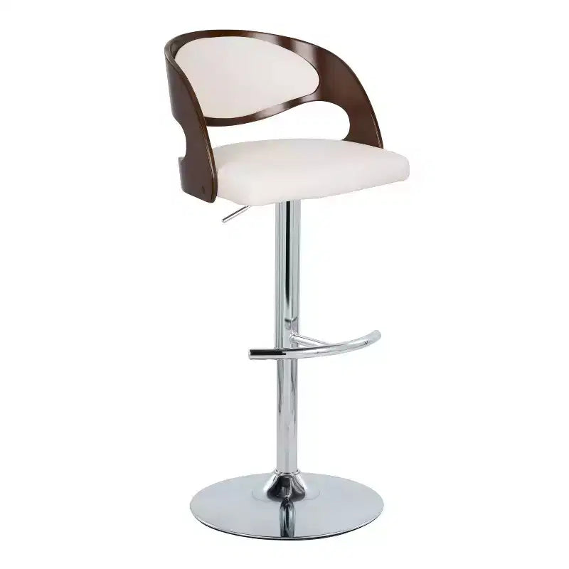 Sgabello da bar girevole di metà secolo color crema/noce e ciliegio/bianco, altezza regolabile, set da 2