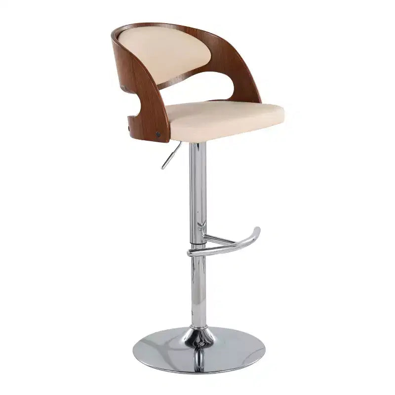 Sgabello da bar girevole di metà secolo color crema/noce e ciliegio/bianco, altezza regolabile, set da 2