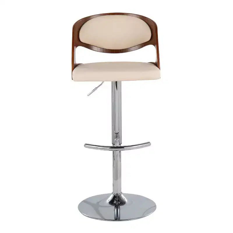 Sgabello da bar girevole di metà secolo color crema/noce e ciliegio/bianco, altezza regolabile, set da 2
