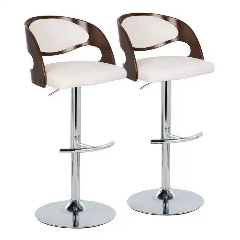 Sgabello da bar girevole di metà secolo color crema/noce e ciliegio/bianco, altezza regolabile, set da 2
