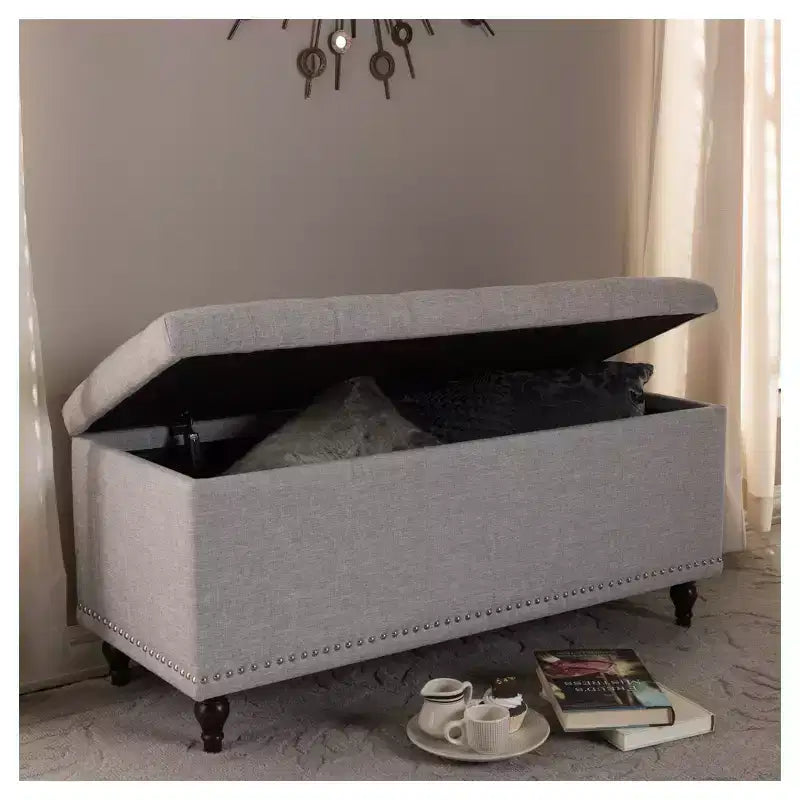 Panca contenitore trapuntata color beige camoscio / grigio scuro / beige grigiastro / azzurro, 1 posto a sedere