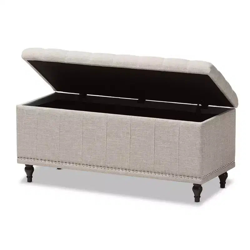 Panca contenitore trapuntata color beige camoscio / grigio scuro / beige grigiastro / azzurro, 1 posto a sedere
