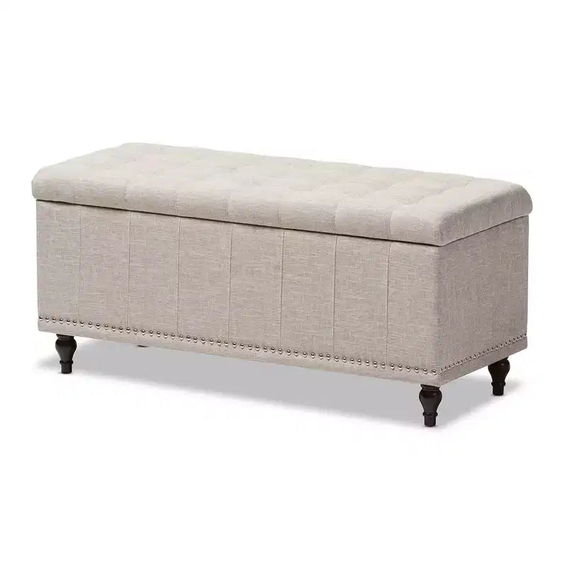 Panca contenitore trapuntata color beige camoscio / grigio scuro / beige grigiastro / azzurro, 1 posto a sedere