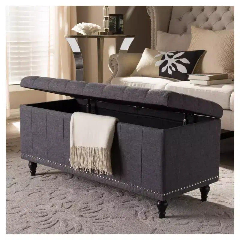 Panca contenitore trapuntata color beige camoscio / grigio scuro / beige grigiastro / azzurro, 1 posto a sedere