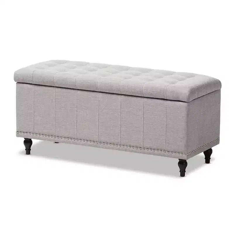 Panca contenitore trapuntata color beige camoscio / grigio scuro / beige grigiastro / azzurro, 1 posto a sedere