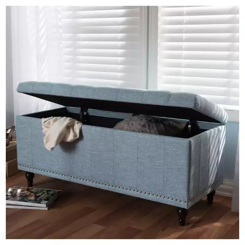 Panca contenitore trapuntata color beige camoscio / grigio scuro / beige grigiastro / azzurro, 1 posto a sedere
