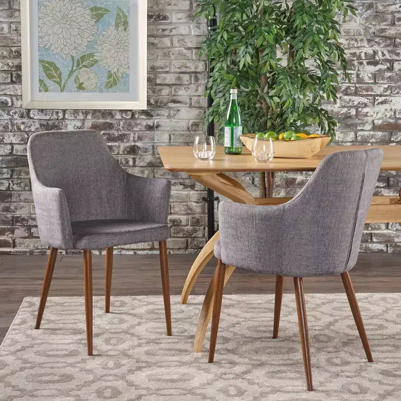 Sedia da pranzo di metà secolo verde/grigia con braccioli, set da 2
